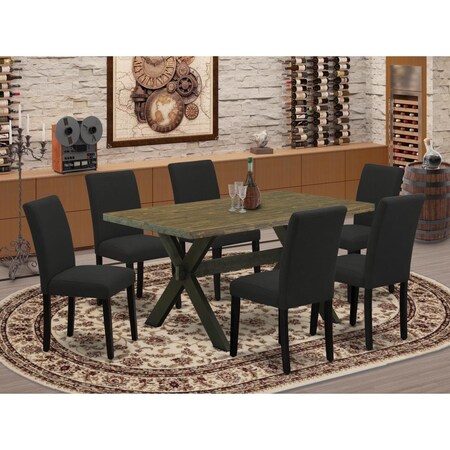 East West Furniture 7 Piece X-Style Kitchen Dining Table Set - Black X676AB624-7